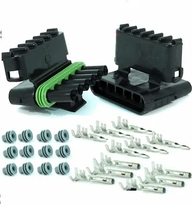 WEATHER PACK 6 PIN CONNECTORS 5 Sets 12-16 AWG Car Motorcycle Boat Trailer • $19.99