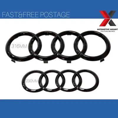 £29.99 • Buy Audi Gloss Black Badge Rings Set Front Grille Rear Boot 316mm 230mm Q7 2017+