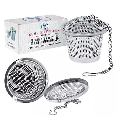 U.S. Kitchen Supply 2 Stainless Steel Tea Ball Strainer Infusers Perforated Mesh • $9.99