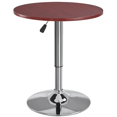 Height Adjustable Bar Table Pub Round Table With 360 Swivel Tabletop Mahogany • $57.99