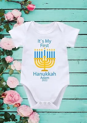 Its My First Hanukkah Cute Kids T-shirt Short Long Sleeve  Vest Rompersuit 562 • £7.99