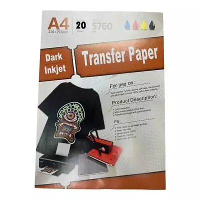 Inkjet Printable Heat Transfer Paper DARK T-shirt Iron-on 20 Sheets 8.5x11 • $17.98