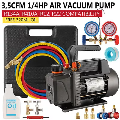 35CFM 1/4hp Air Vacuum Pump HVAC AC Air Tool + Manifold Gauge Set R134a Kit • $93.30