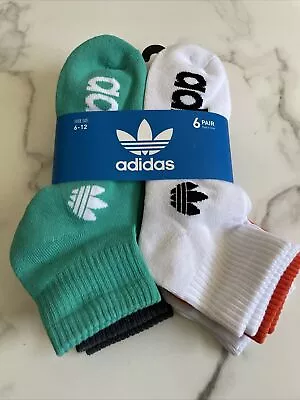 New Mens Adidas Sport Designer Logo Moisture Wicking 6 Pack Quarter Cut Socks • $23.99