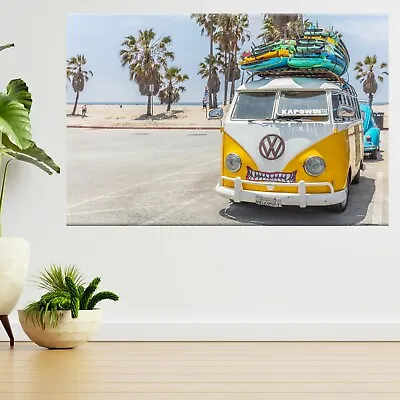£39.99 • Buy Surf Board Sunny Spring VW Camper Van 3d View Wall Sticker Poster Decal A454