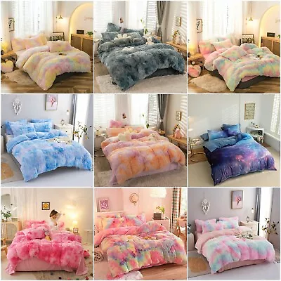 $49.99 • Buy Soft Fluffy Plush Quilt Duvet Cover Set Faux Fur Doona Cover Set Queen/King Size