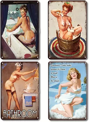 4Pcs Vintage Get Naked Sign Vintage Wall Decor Retro Art Tin Sign Bathroom Sex • $33.39