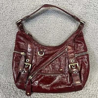 Rafe New York Handbag Burgundy Leather With Gold Studs Buckles Zippers • $29.87