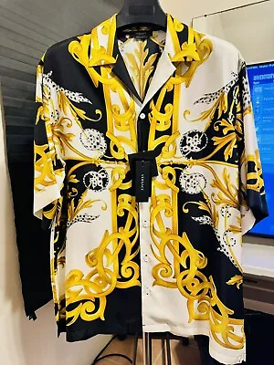 Versace Silk Shirt Barocco Acanthus Print.. Nwt! And Receipt! Size Xl(us) 52(it) • $500