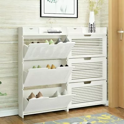 $84.32 • Buy Super Thin Shoe Cabinet Shoes Organiser Storage Rack White Cupboard Shelf