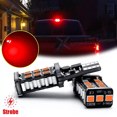 921 912 T15 Red LED Strobe Third Brake High Mount Stop Light Bulbs Bright Safety • $14.91