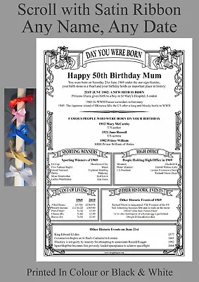 PERSONALISED  PARCHMENT SCROLL 16th 18th 21st 50th 60th 70th 75th 80th BIRTHDAY • £3.99