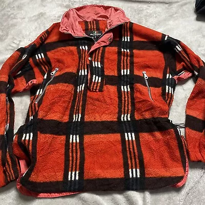 Anzi Besson Fleece Large Red Check Plaid Collar Pullover Ski Layer Sports Italy • $31.57