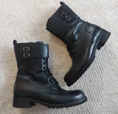 Women's La Canadienne Black Leather Zip Up Military Style Size 10.5 Boots • $57