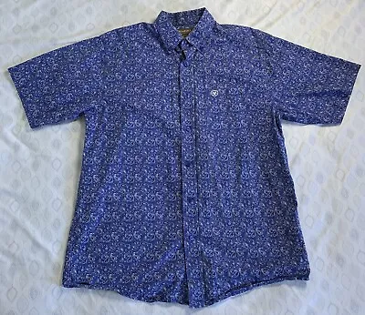 Ariat Shirt Adult Medium Blue Geometric Short Sleeve Cowboy Rodeo Button Up Mens • $30.55