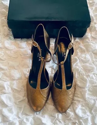 Jonak Gorgeous Real Leather Gold T-Bar Shoes - Size 6 (39) - Brand New In Box • £25