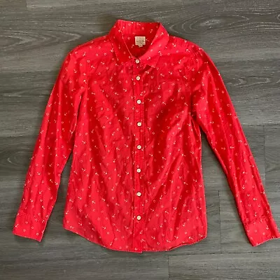 J. Crew Nautical Perfect Shirt Button Up Womens XS Bright Red Cotton Long Sleeve • $10.95