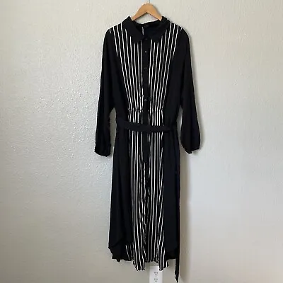 Bloomchic Plus Sz 3X 22 24 Black Contrasting Striped Steampunk Long Round Dress • $34.99