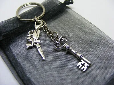 £3.95 • Buy Gothic Key & Fairy Tinkerbell Charm Keyring With Gift Bag