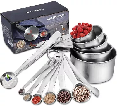 HAUSPROFI Measuring-Cups And Spoons Set 13 Pieces Premium-Stainless Steel With • £12.42