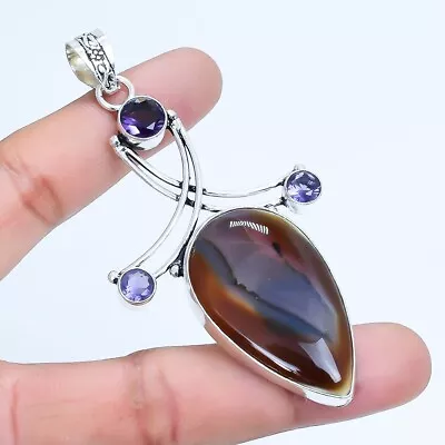 Montana Agate Amethyst Gemstone Handmade Silver Jewelry Pendant 3.2  PLG1693 • $7.59