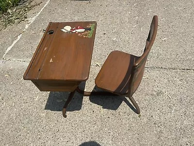 Mid-Century Children's Young Adult School Desk W/ Attached Chair - Metal & Wood • $139