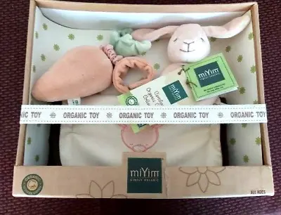 MiYim Simply Organic Baby Plush Bunny 3 Pc Gift Set RattleBurp Cloth & Carrot • $27.99