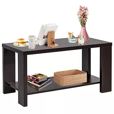 Giantex Coffee Table Wooden 2-Tier Storage Shelf  Modern Living Room Coffee • $75.95