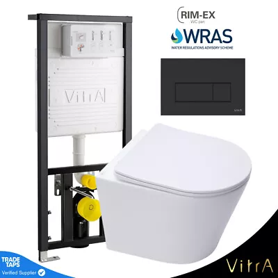 Rimless ECO Wall Hung Toilet Pan Seat & VITRA Concealed WC Cistern Frame Plate • £324.90