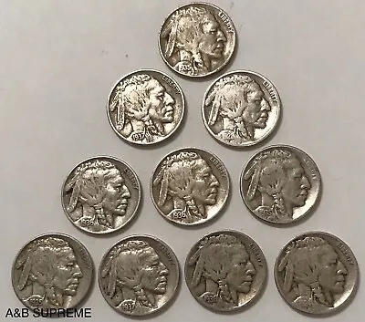 Count Of Ten Circulated Buffalo Nickels 1913 To 1938 Fine • $16.39