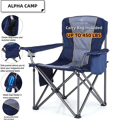 $55.99 • Buy ALPHA CAMP Big Boy Folding Camping Chair With Coller Bag Heavy Duty Portable