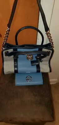 Michael Kors Hamilton Satchel Bag With Silver Chain - Blue With Wallet • $100