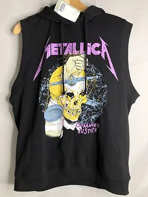 H&M Metallica Damaged Justice Mens Size S Sleeveless Black Hoodie Metal Band NWT • $38.24