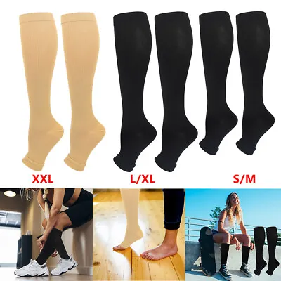 Open Toe Medical Compression Socks For Women & Men S/M/L/XL/XXL (1 & 2 Pair) • £4.59