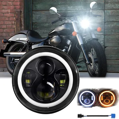 7  Inch LED Motorcycle Headlight Sealed BeamHalo DRL Angel Eyes For Street Glide • $28.49