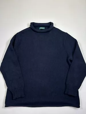 J Crew Sweater Mens Medium Navy Blue Roll Neck Oarsman Cotton Fisherman Heavy • $59.99