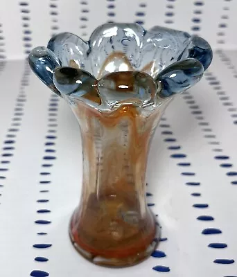 Vintage Hand Blown Art Glass Vase Orange Swirl Ruffle Top 6” Creamsicle • $9.60