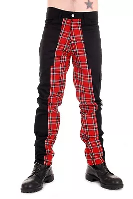 Tiger Of London Mens Punk Rock Deviant Pants With Red Tartan Inner Leg. • £39.99