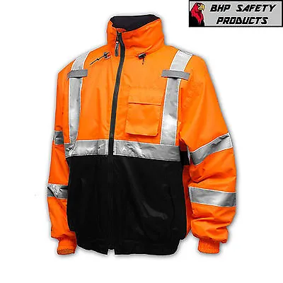 Hi-Vis Insulated Safety Bomber Reflective Jacket Coat HIGH VISIBILITY ORANGE • $40.95