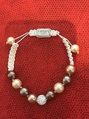 £5 • Buy Shimla Bracelet Bronze Cream Crystal Centre Bead, White Corded Shambala Bracelet