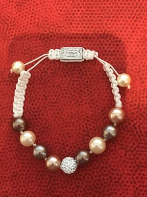 £5 • Buy Shimla Bracelet Bronze Cream Crystal Centre Bead, White Corded Shambala Bracelet