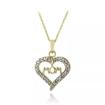 18K Gold Over 925 Silver 1/10ct Diamond Mom Open Heart Necklace 18  • $19.99