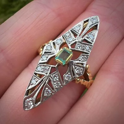 1982 Massive Womens Ring Rose Gold 750 18K Diamond 0.41Ct Emerald Certificate S7 • $1850