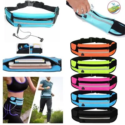 Zipped Running Belt Sports Jogging Phone Keys Mobile Money Bum Bag Waist Travel • £3.11