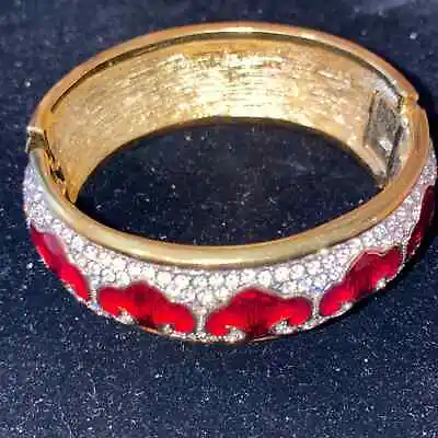 Swarovski Guilloche Red Enamel Cuff Bracelet Vintage Fleur De Lis • $69.99