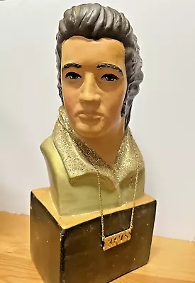 VTG Hand Painted Ceramic Bust Elvis Presley OS MOLD 1977 /Gold Shirt W/Necklace • $49