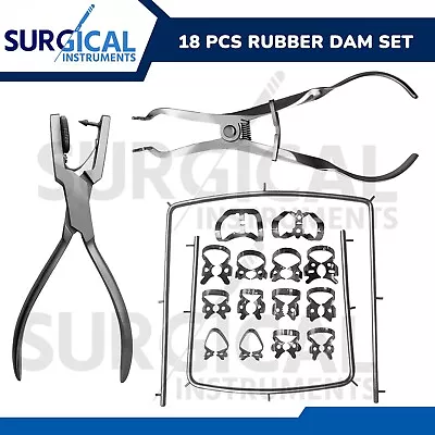 Rubber Dam Kit Starter Of 18 Pcs With Frame Punch Clamps Dental Instruments • $24.99