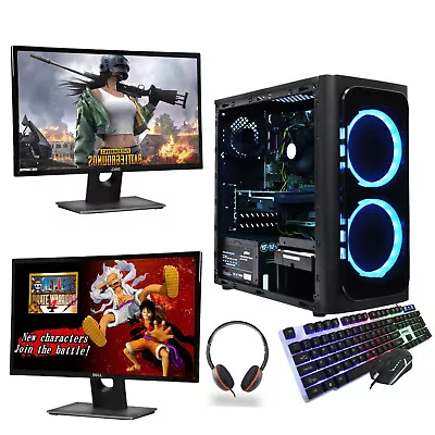 Quad Core I7 Gaming PC Bundle DUAL MONITERS 16GB RAM 1TB NVIDIA GT730 Win10 WiFi • £349.99