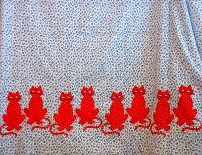 $15 • Buy Vtg Sneaky Cats Border  Cotton Flannel Fabric ~ By The Yard X 45  W ~ PreWashed
