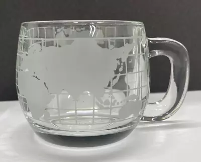 Vintage 1970's Nestle Clear Glass  Etched Globe World Cup Mug Coffee Tea Japan • $8